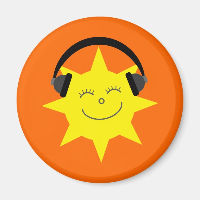 Funky DJ smiling sun orange magnet (Front)