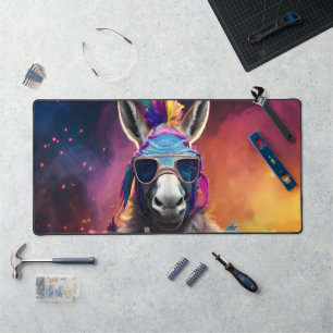 Funky Donkey Blue Glasses Desk Mat