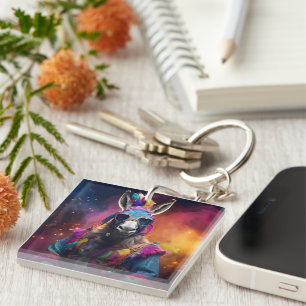 Funky Donkey Blue Glasses Key Ring