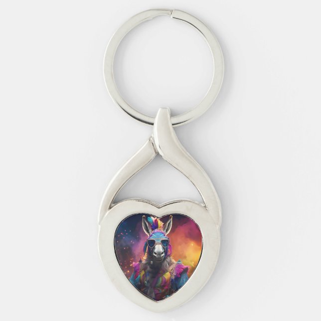 Funky Donkey Blue Glasses  Key Ring (Front)