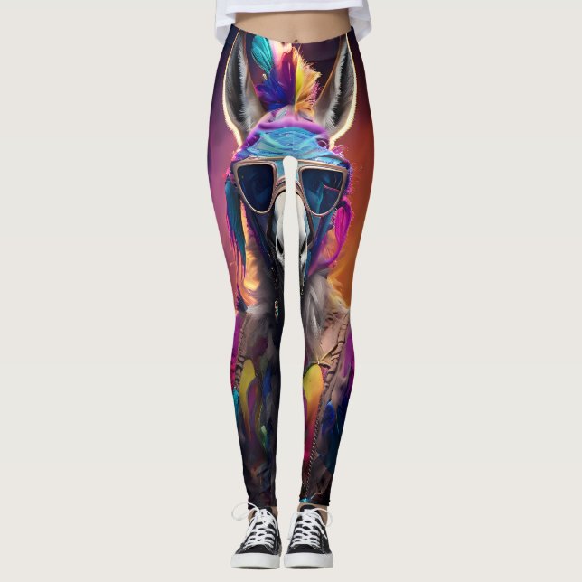 Funky Donkey Blue Glasses  Leggings (Front)