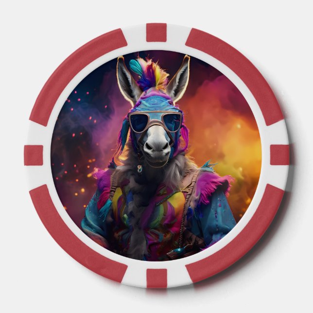 Funky Donkey Blue Glasses  Poker Chips (Front)