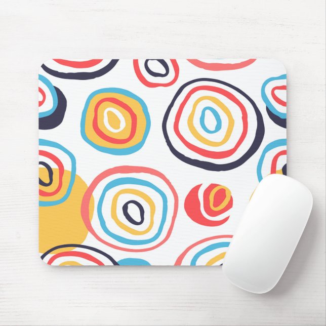 Funky Doodle Circles on White  Mouse Pad (With Mouse)