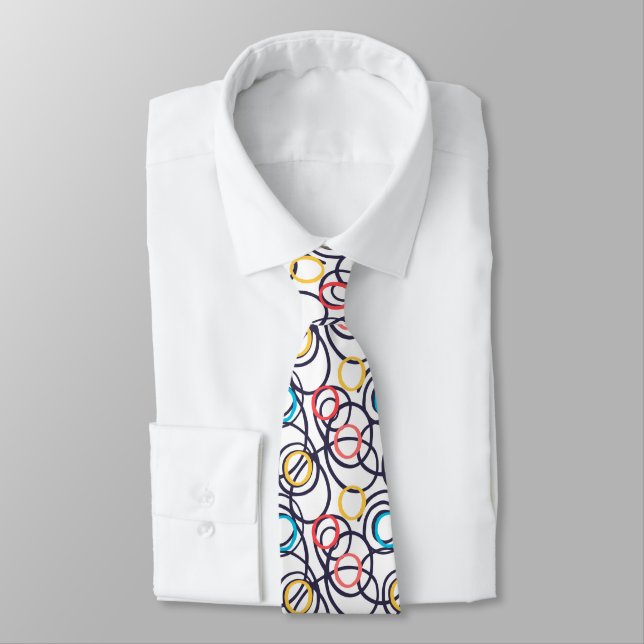Funky Doodle Circles on White Tie (Tied)