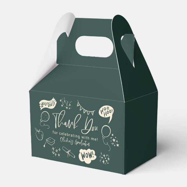 Funky Doodle Graduation Party Green Favour Box (Front Side)