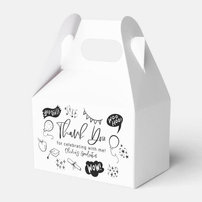 Funky Doodle Graduation Party White Favour Box (Front Side)