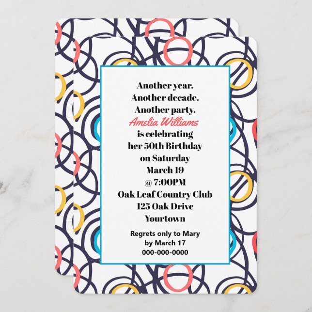 Funky Doodles 50th Birthday Party Invitation (Front/Back)