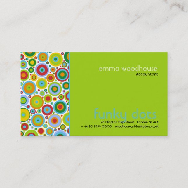 Funky Dots Green Business Card (Front)