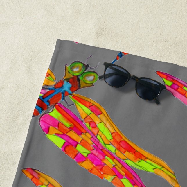 Funky dragonfly art beach style beach towel (In Situ)