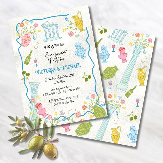 Funky Drawn Italian Greek Mediterraneann Party Invitation (Creator Uploaded)