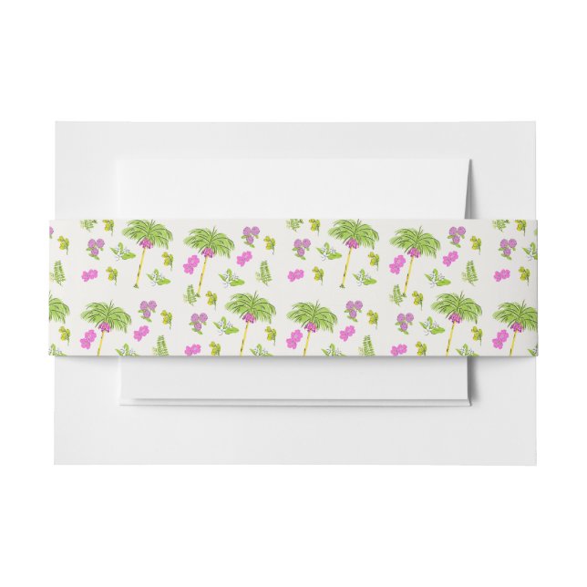 Funky Drawn Tropical Destination Wedding Invitation Belly Band (Front Example)