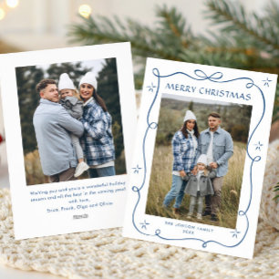 Funky Dusty Blue Christmas Bow Ribbon 2 Photo Holiday Card