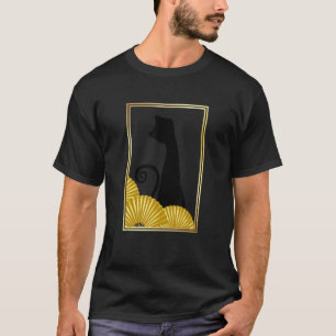 Funky East Asian Style Black Cat in Frame with Gol T-Shirt
