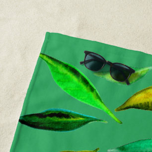 Funky eco green leaves art beach style beach towel