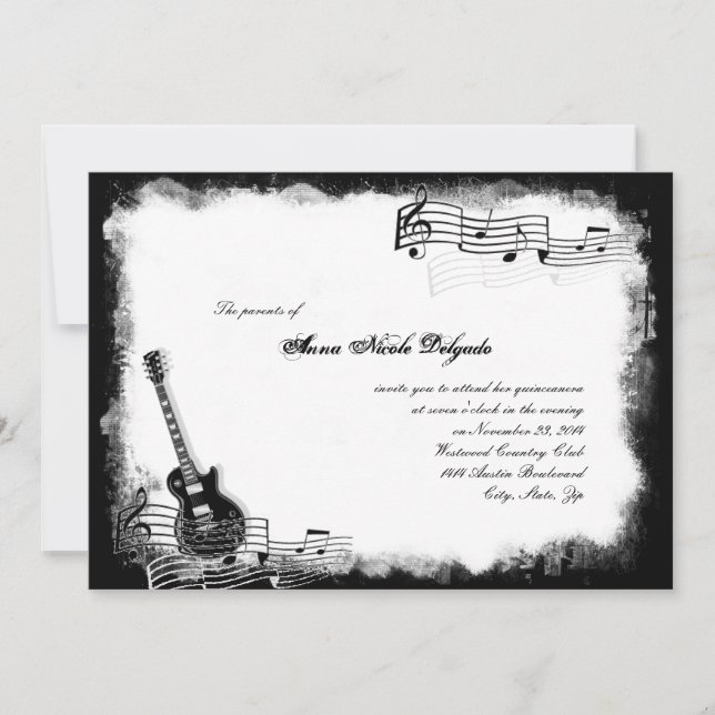 Funky Electric Guitar Music Quinceanera Invitation (Front)