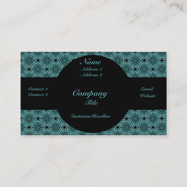 Funky Elegance Business Card, Teal Card (Front)