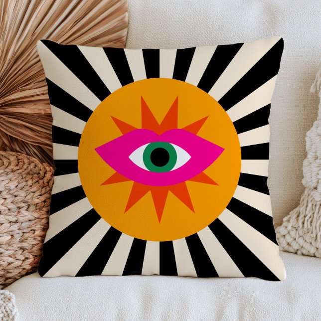 Funky Evil Eye Black Stripes Maximalist Dopamine  Cushion (Creator Uploaded)