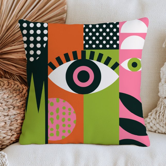 Funky Evil Eye Design RETRO Aesthetic Abstract  Cushion (Creator Uploaded)