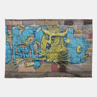 Funky Fantasy Horned Owl Graffiti Tea Towel
