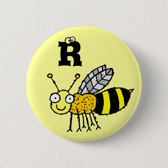 Funky Farm Honey Bee Monogram Button Letter R (Front)