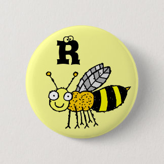 Funky Farm Honey Bee Monogram Button Letter R