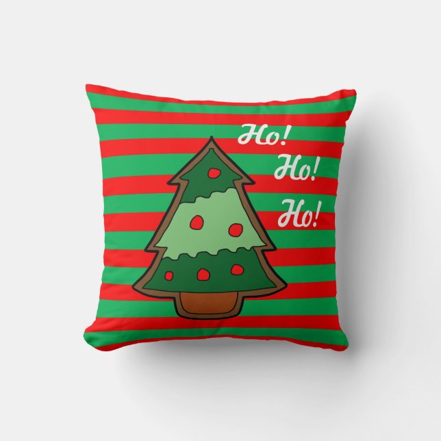 Funky Festive Stripes and Tree Cushion (Front)