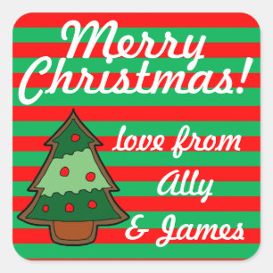 Funky Festive Tree Personalised Square Sticker
