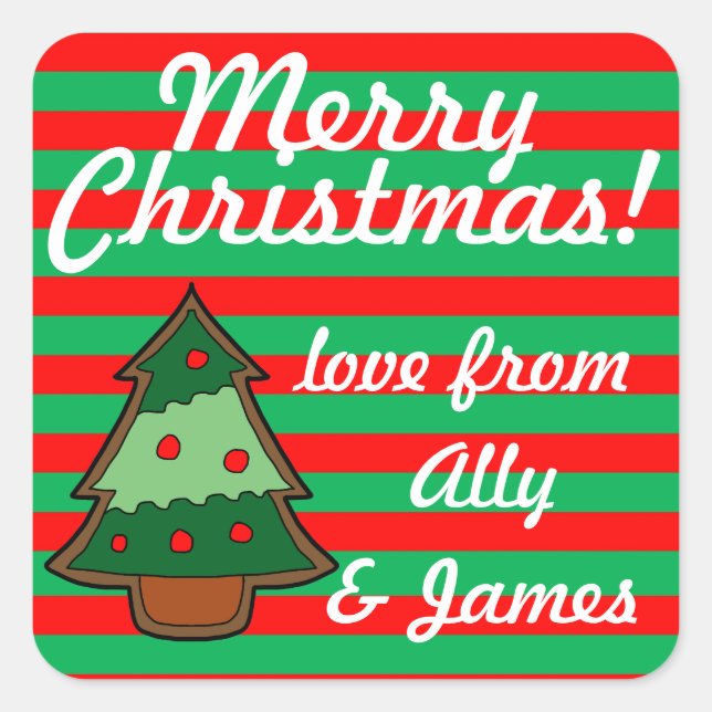 Funky Festive Tree Personalised Square Sticker (Front)
