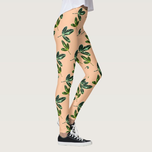 Funky Fig Tree Leaf Pattern Leggings (Right)