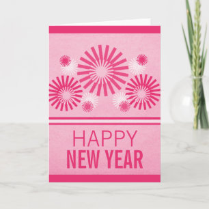 Funky Fireworks New Years Card, Pink Holiday Card