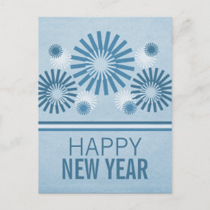 Funky Fireworks New Years Postcard, Blue Holiday Postcard