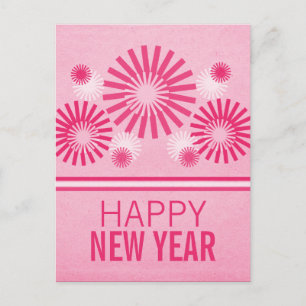Funky Fireworks New Years Postcard, Pink Holiday Postcard