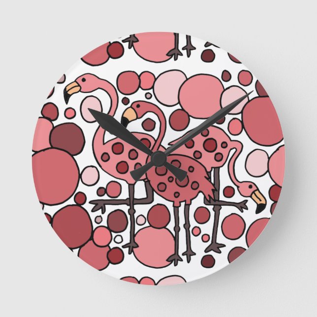 Funky Flamingo Art Round Clock (Front)