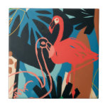 Funky Flamingo Tile<br><div class="desc">Funky Flamingo II by June Erica Vess. Pink flamingoes are surrounded by abstract-looking tropical greenery in unique shapes and colours. | 133081GG</div>