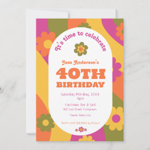 Funky floral 40th Birthday Party  Invitation