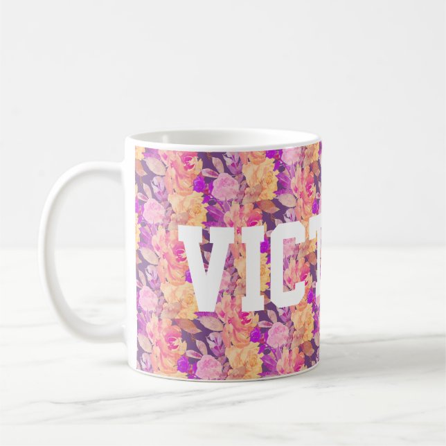 Funky Floral Custom Name Coffee Mug (Left)