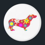 Funky floral dachshund dog magnet, gift idea magnet<br><div class="desc">Funky retro floral,  flowery cute and fun dachshund dog magnet.  great gift idea for dog lovers,  kids children</div>
