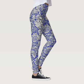 Funky floral in bold blue and grey Leggings