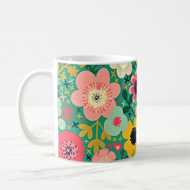 Funky Floral Pattern Coffee Mug (Left)