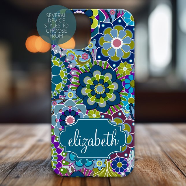 Funky Floral Pattern with Custom Name Case-Mate iPhone Case (Personalized Phone Case)