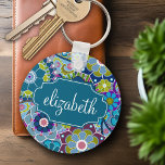 Funky Floral Pattern with Custom Name Key Ring<br><div class="desc">Modern and stylish design for any woman or professional. A cute and trendy design for women. If you need to move things around,  click on the customise this button to make changes.</div>