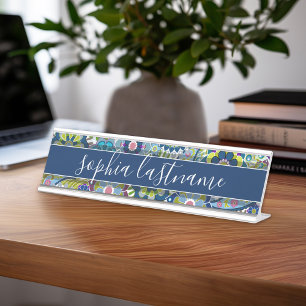 Funky Floral Pattern with Handwritten Signature Desk Name Plate