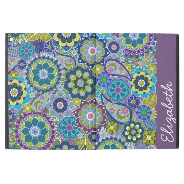 Funky Floral Pattern with Name aubergine green iPad Pro 12.9" Case (Outside)