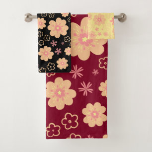 Funky Floral Retro Pattern Bath Towel Set