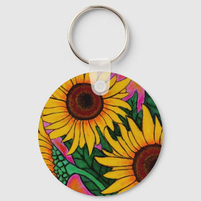 Funky Floral Sunflower Key Chain (Front)