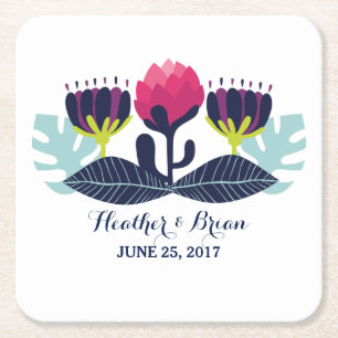 Funky Floral Wedding Paper Coasters