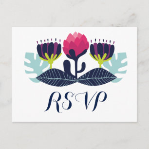 Funky Floral Wedding RSVP Postcard