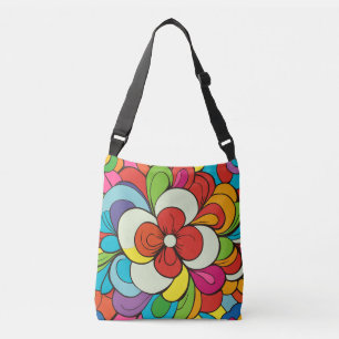 Funky Flower Digital Art Colorful Crossbody Bag