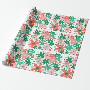 Funky flowers in green, peach & coral wrapping paper
