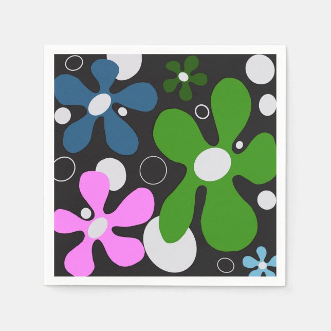 Funky flowers in green, pink, & blue napkin (Front)
